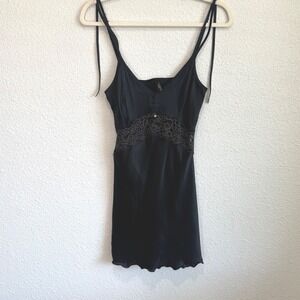 Intimissimi Lingerie Black Satin Lace Trim Slip Dress Whimsigoth Mini Dress